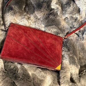 Chic Burgundy Suede Clutch with Strap